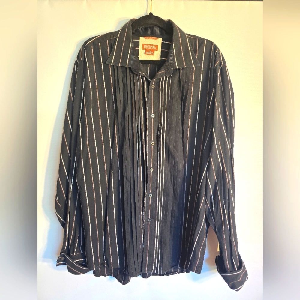 VTG MICHEAL MICHEAL KORS MEN'S SHIRT BLACK/WHITE RED STRIPE PLEATED SIZE XXL